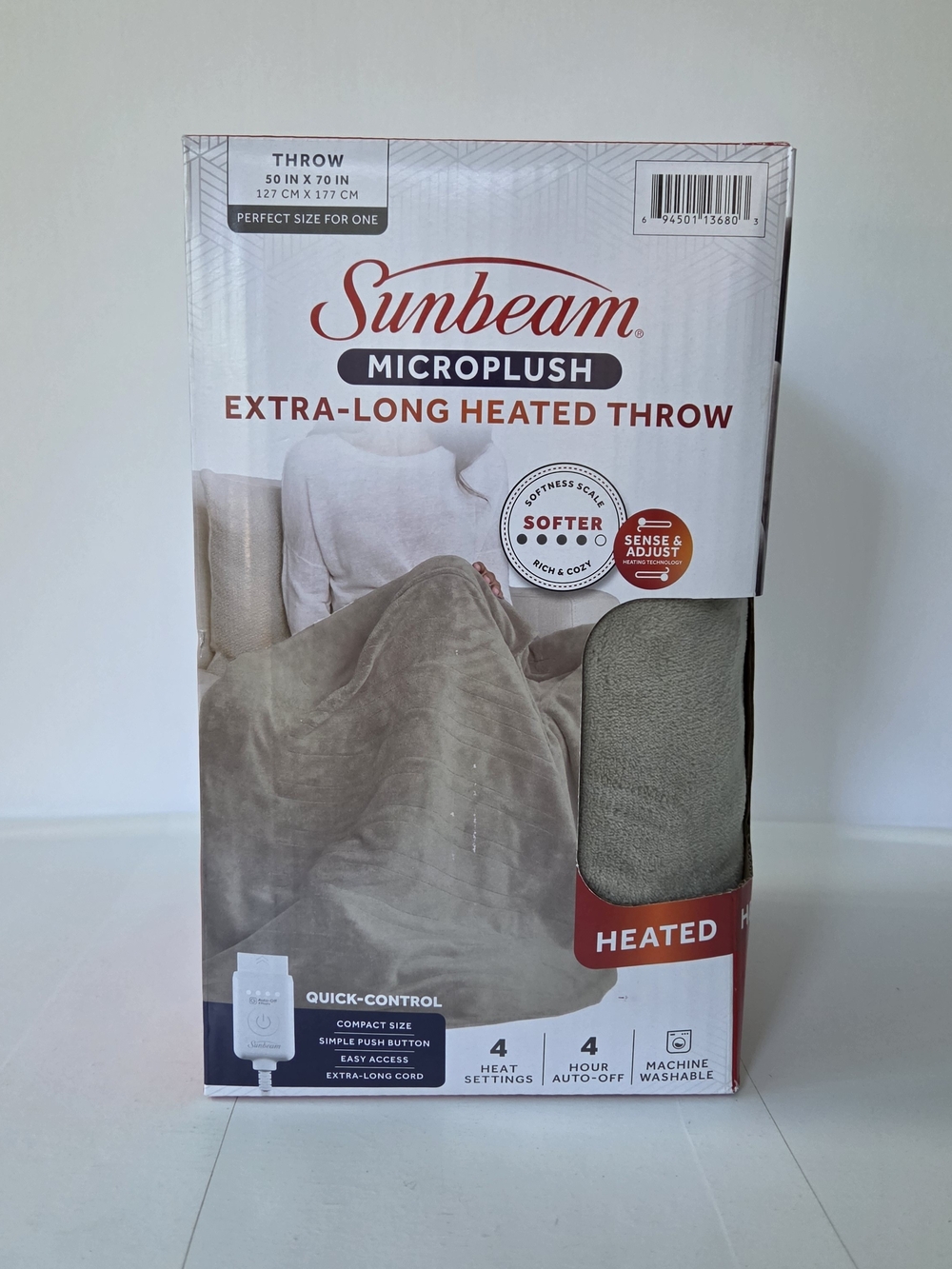 Sunbeam Microplush Extra-Long Heated Throw - Taupe Gray